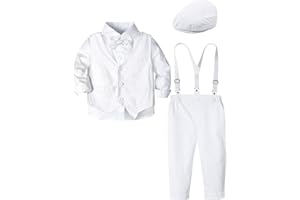 MOMBEBE COSLAND Baby Boys 6pcs Gentleman Oufits Tuxedo Suit with Hat & Waitcoat & Bowtie & Suspender