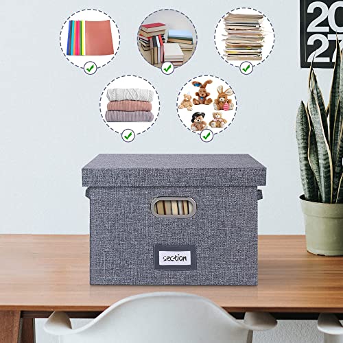 File Organizer Box with Lid 2 Pack Collapsible Decorative Linen