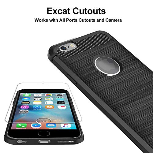 ivoler Coque pour iPhone 6s Plus / 6 Plus + 3X Protecteur D\'écran en Verre Trempé, Fibre de Carbone Silicone Souple TPU Housse Etui Coque de Protection avec Absorption de Choc et Anti-Rayure