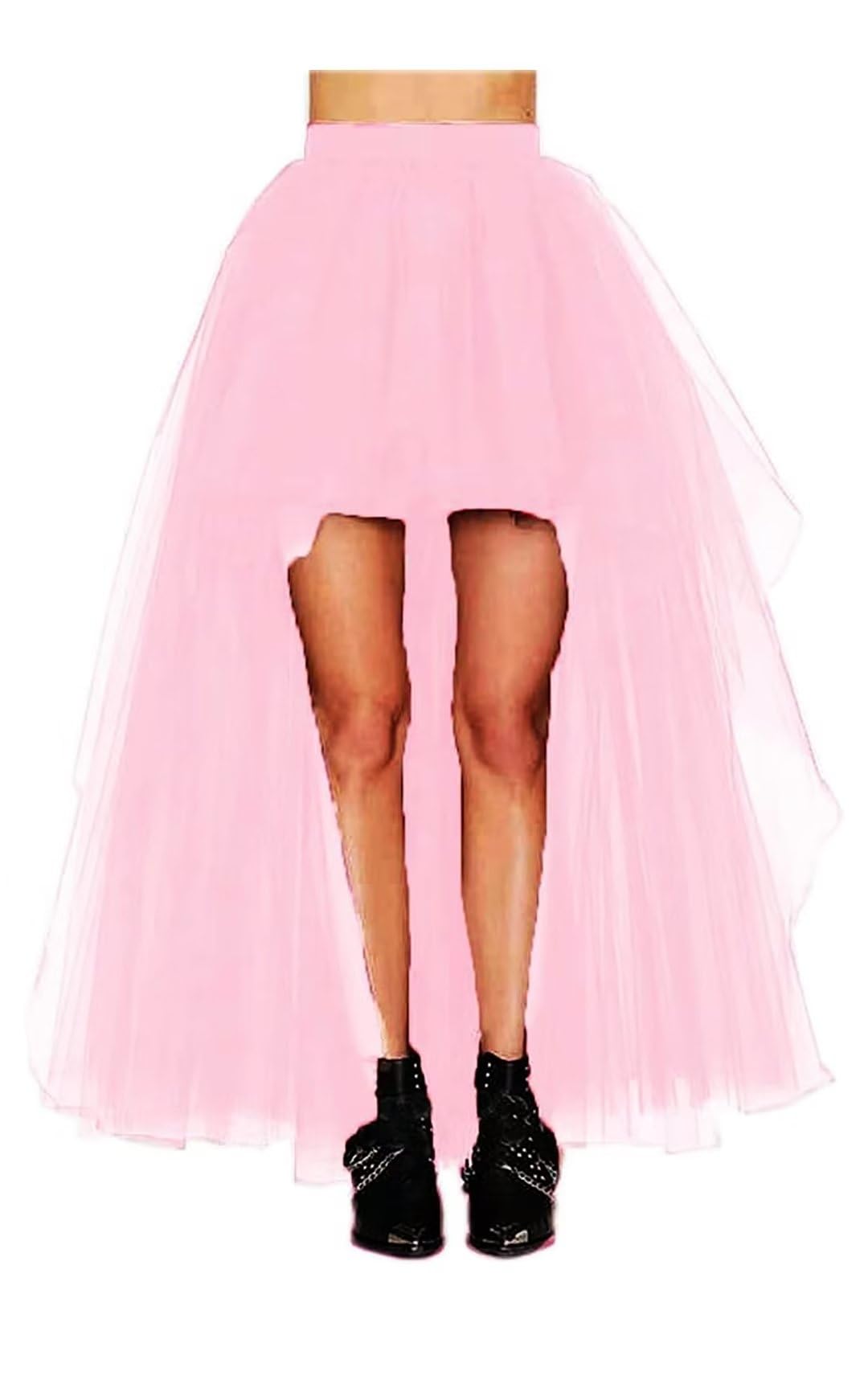 Photo 1 of MisShow High Low Tulle Skirt for Halloween Costumes Party Pink Tutu Skirt Tulle Dress for Women Princess Wedding Party Skirt
