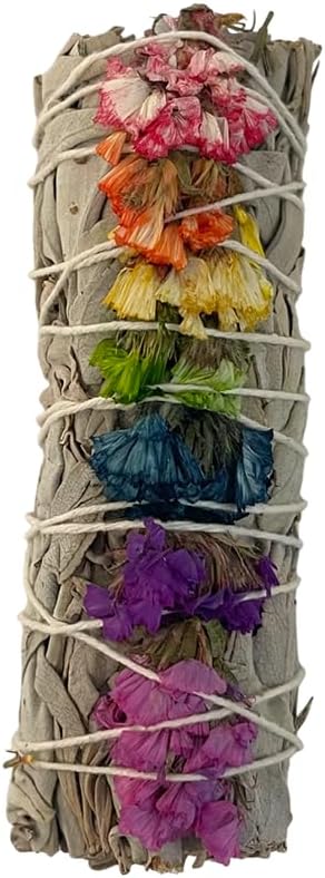 VIE Sage Smudge Stick 4" with White Sage & 7 Chakra Flowers - Handcrafted