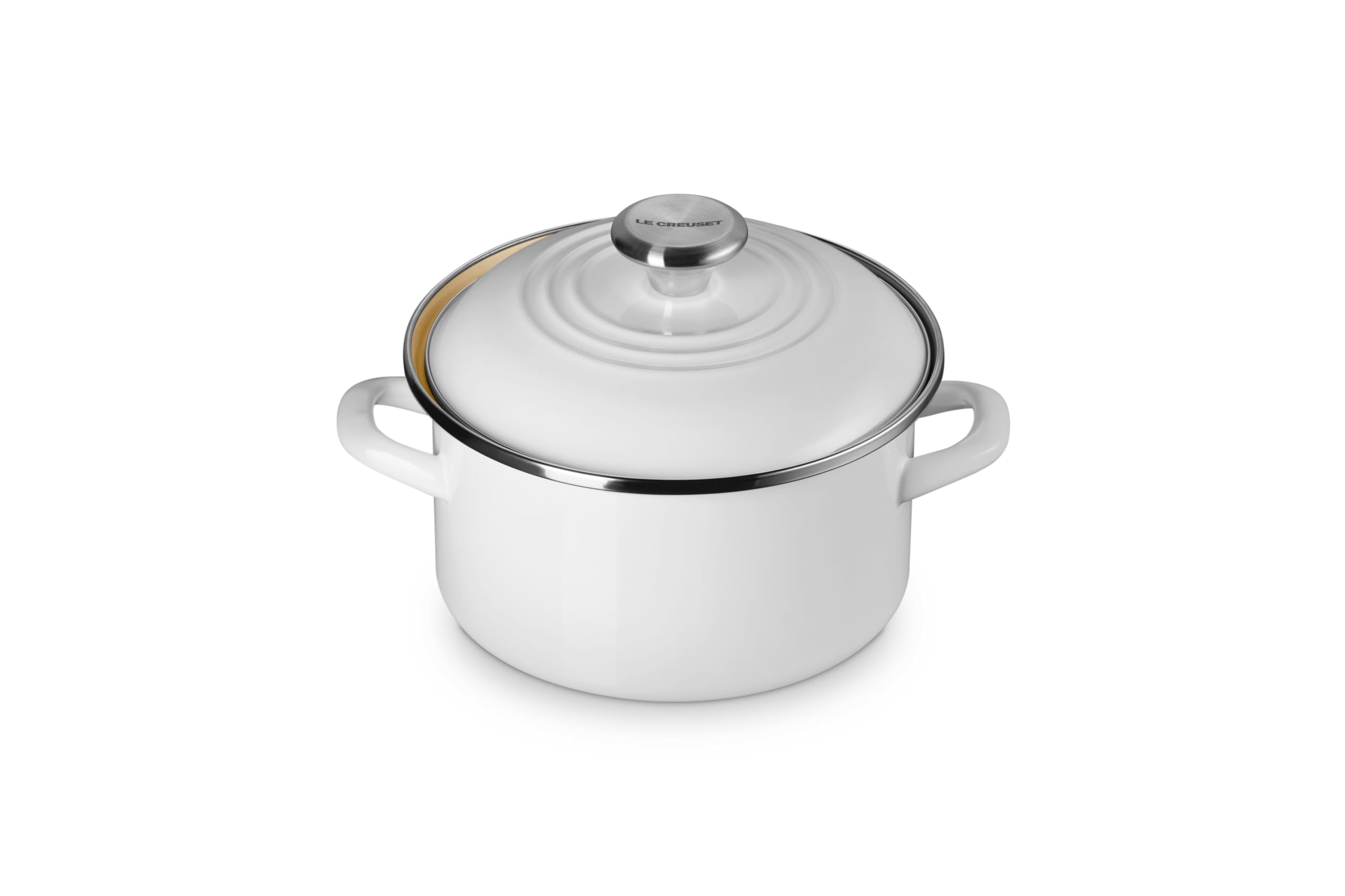 Photo 1 of **HAS A CHIP ON THE BOTTOM**Le Creuset Enamel on Steel Traditional Petite Stockpot, 3.8qt., White