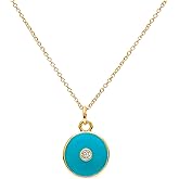 Blue Evil Eye Protection Round Pendant Necklace- Protection Talisman- Evil Eye Necklace- Diamond- Gift Idea- Summer Fashion- Beach