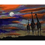 Paint by Number Kits - Giraffes in Sunset 16x20 inch Linen Canvas Paintworks - Digital Oil Painting Canvas Kits for Adults Children Kids Decorations Gifts (No Frame)