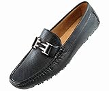 Amali Mens Black Perforated Smooth Loafer Driving Shoe with Silver Double Bar Ornament: Style 1052-000