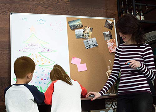 Magnetic Dry Erase and Cork Bulletin Board Combination - 4 Thought 36'' X 24" Magnetic Whiteboard & Cork Board Combo with Aluminum Frame, 10 Push Pins and Marker Tray Included - Thumbnail 4