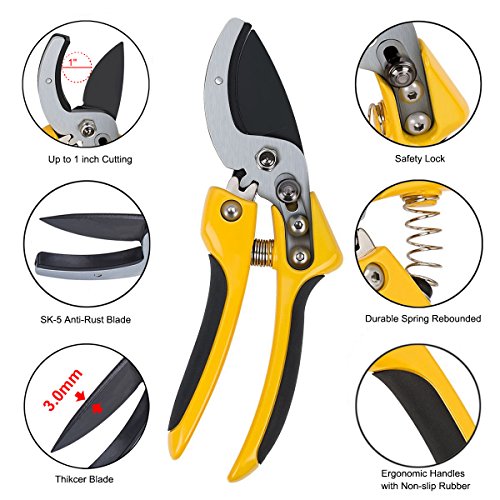 Anvil Pruning Shears 8 inch Professional SK-5 Steel Blade Sharp Gardening Scissors Flower Hand Pruners Garden Clippers