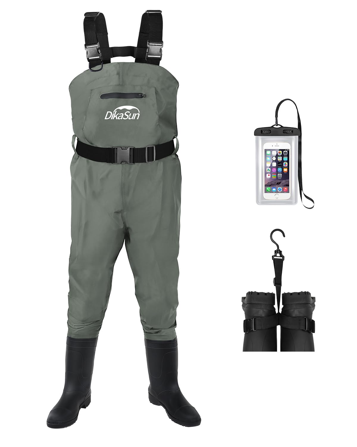 Photo 1 of DikaSun Fishing Waders for Men & Women, Waterproof 2-Ply Nylon/PVC Chest Wader with Boots for Outdoor Sizes 4-13 Bootfoot