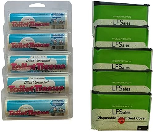 Travel Toilet Seat Covers (50 count) and Toilet Tissue to go (5 pack) - Travel Toilet Seat Covers Disposable and Bathroom Toilet Tissue - LFSales