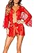 Cathery Women Sexy Lace Dress G-string Lingerie Sheer Babydoll Sleepwear Nightdress Robe (XL, Red)