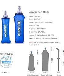 AONIJIE 2 Pack Soft Water Bottle, TPU Collapsible