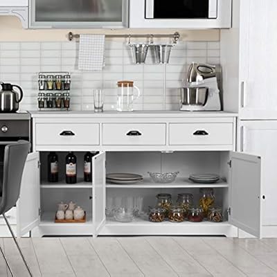 Giantex Sideboard Buffet Server Storage Cabinet Console Table Home Kitchen Dining Room Furniture Entryway Cupboard With 2 Cabinets And 3 Drawers Adjustable Shelves White White Amazon Sg Home