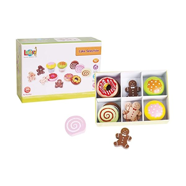 New Classic Toys 30623 LELIN Holz Kuchen Auswahl Preten Play für Kinder, Mehrfarbig