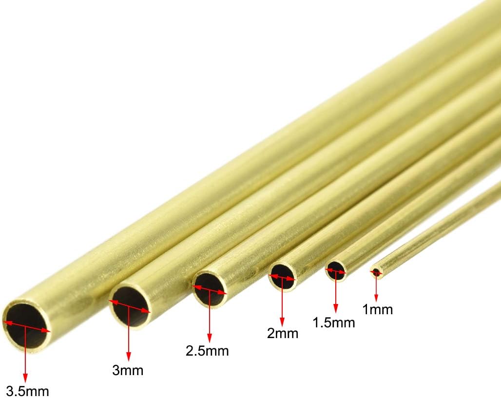 sourcing map Brass Tube, 1mm 1.5mm 2mm 2.5mm 3mm 3.5mm OD x 0.2mm Wall Thickness 300mm Length Seamless Round Pipe Tubing, Pack of 6 - Image 4