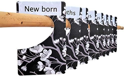 Baby Closet Dividers, Set of 8 Stylish Dividers for Nursery Clothes Organization Sized Newborn to 2 T, Fits up to 1.5 inches Rod, Nursery Decor and Baby Gift, Floral, Black and White