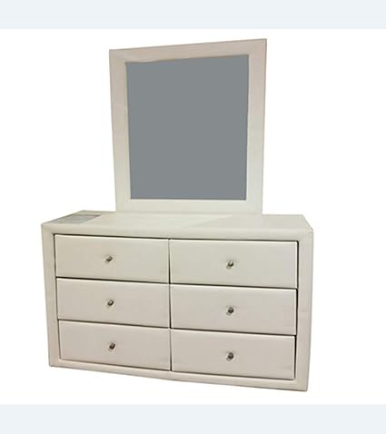 Artikle Leather White 6 Drawer Leather Dresser of Chest wth Mirror