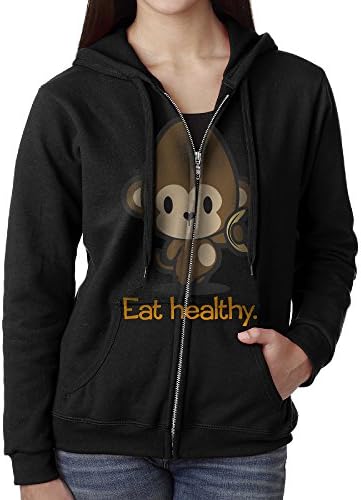 ASLDGJ Casual Womens Monkey Eat Healthy Full-Zip Sweatshirt Hoodie Jacket Large