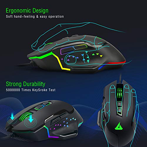 GTRACING Computer Mouse, 7200 DPI Adjustable, 7 Programmable Buttons, RGB LED Lighting, Gamer Ergonomic Comfortable Wired Gaming Mouse Gt791