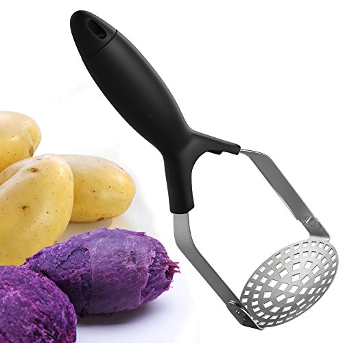 Kaycrown Potato Masher Ricer Professional Stainless Steel Avocado Masher Fruits Vegetables Eggs Crusher with Fine Grid Mashing Plate for Non-Stick Cookware