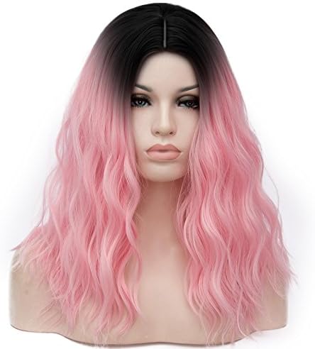 Alacos 60CM Long Wavy Curly Black Roots Ombre Synthetic Christmas Anime Cosplay Full Costumes Wigs for Women +Free Wig Cap (Ombre Aqua Red)