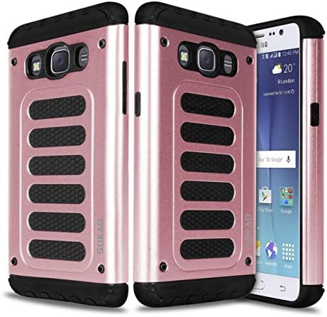 Samsung J510 2016 Case,Sokad Shockproof Anti-impact Hybrid Hard PC With Soft Rubber Bumper Double Thick TPU with Grill Pattern Protective Case for Samsung J510 2016-Rose Gold