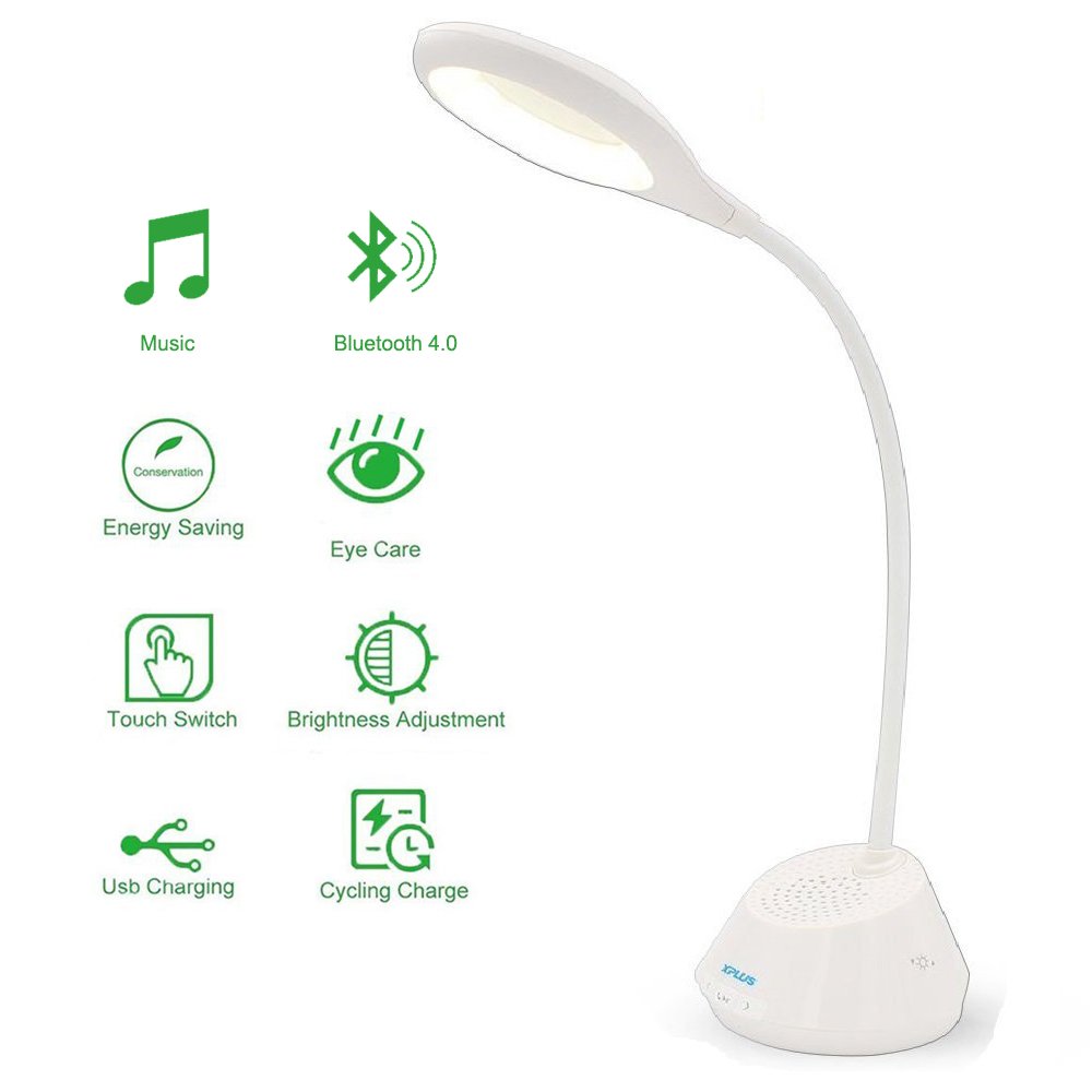 XPLUS Portable Rechargeable LED Desk Lamp & Bluetooth Wireless Speaker With Adjustable Brightness,Flexible Folding Design, Smart Music, Eye Care Reading Light