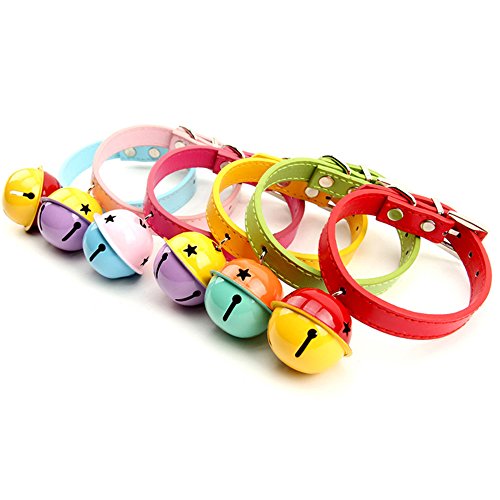 KAKA(TM) Pets Dog Cute Bell Metal Button PU Leather Colorful Dog Collar Blue Neck:9.84" - Thumbnail 2