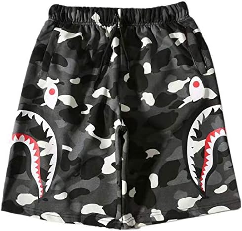 Capturelove Mens Shark Pattern Camouflage Cotton Stitching Shorts