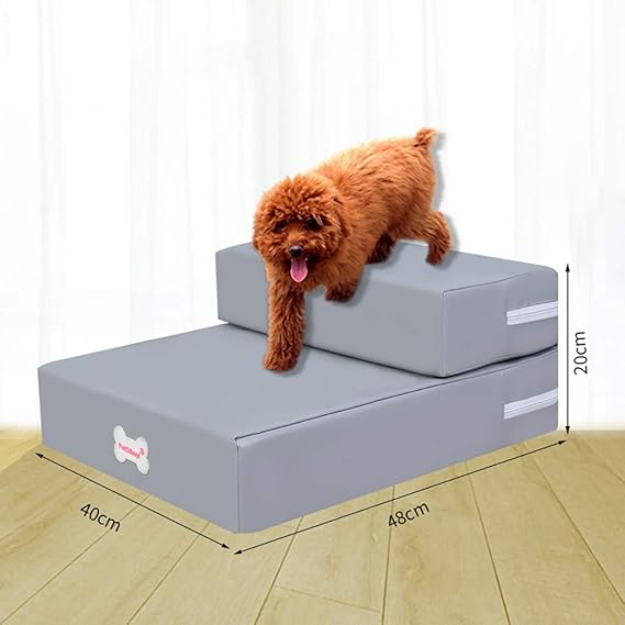 Amazon Com Foam Pet Stairs Foldable Pet Stairs Cat Dog Ramp 2 Steps Pet Ladder Waterproof Leather Detachable Pet Bed Gray