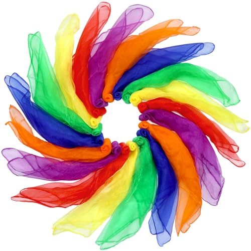 Colovis Dance Scarves, 6 Colors 30 PCS Square Juggling Scarves for Kids Play, 24 by 24 Inches Play Scarf for Toddlers Rhythmic Movement Performance Magic Props (30 PCS,6 Colors)