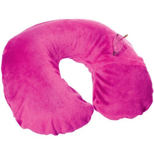Travel Smart By Conair TS22RSP Inflatable Fleece Neck Rest/Neck Pillow, Raspberry