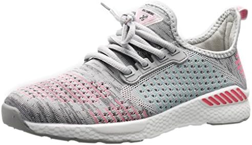 PORTANT Womens Breathable Lightweight Jogging Lightweight Shoes Cheap Fashion Working Casual Girls Stylish Training Street Wear Outfit Workout Treadmill Gym Sport Lady Grey Pink White 8.5 B(M) US