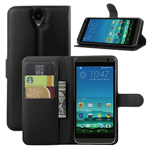 Premium Leather Wallet Case Cover with Stand Card Holder for HTC One E9 Plus / E9+ (2015) (Wallet - Black)