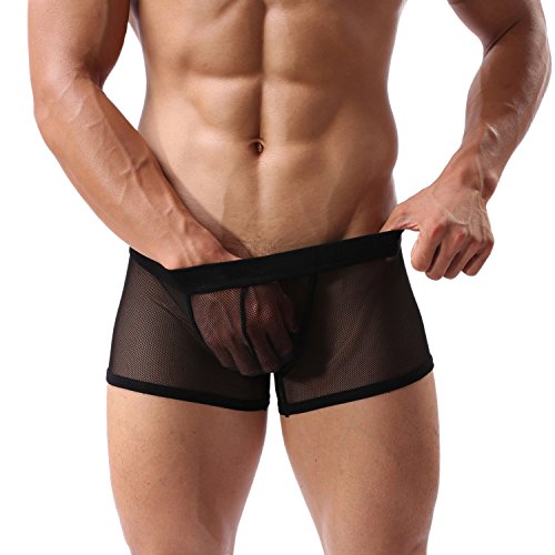 Men's Boxer Sexy Underwear Mesh Breathable Gay Low Rise Boxer Briefs(36Black,XL)
