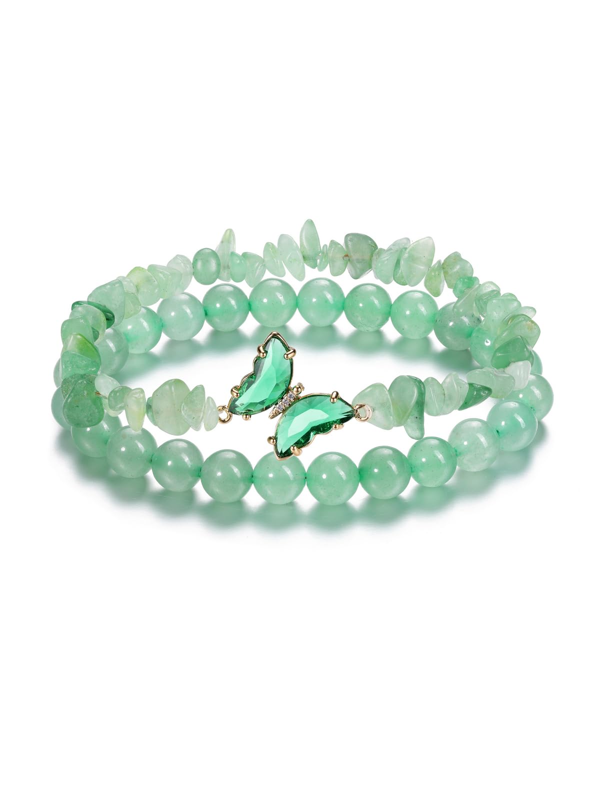 Photo 1 of CrystalTears Green Aventurine Crystal Bracelets for Women Natural Healing Gemstone Green Aventurine Beaded Bracelet Butterfly Charms Stone Layered Bracelet Gifts for Women Christmas