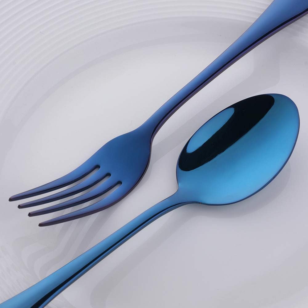 Buyer Star 4pcs Blue Stainless Steel Cutlery Set, 304 18/10 Flatware Dinnerware Utensil Kit, Table Knife Fork Dessert Spoon Teaspoon - Image 5