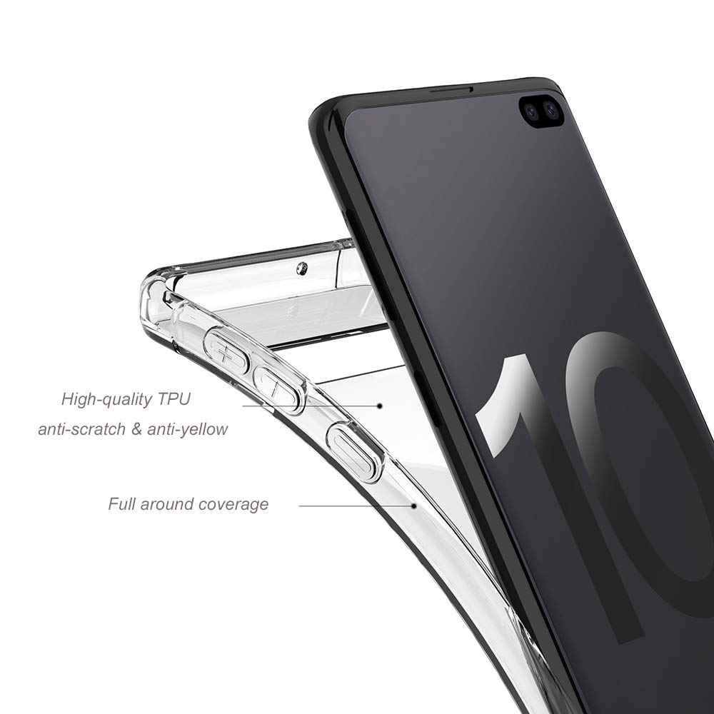 Galaxy S10+ Plus Clear Case 6.4 Inch (2019), Reinforced Corner Protective Bumper case, Soft Slim TPU Silicone Cover for Samsung Galaxy S10+ Phone