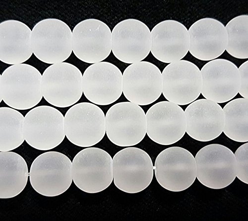 Frosted Glass Beads White Balls 10 mm Matt Strand Iced Pearl R59