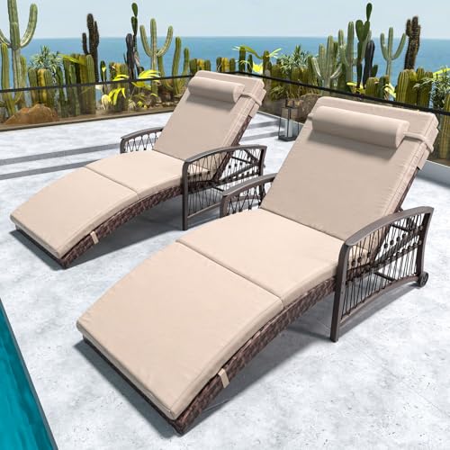 Outdoor Chaise Lounge Set of 2 Outdoor Wicker Rattan Patio Chairs Recliners
