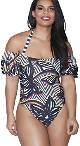 Tootu Plus Size Women Two Piece Printed Bikini Push-Up Padded Bathing Swimwear Suit (2XL, E)