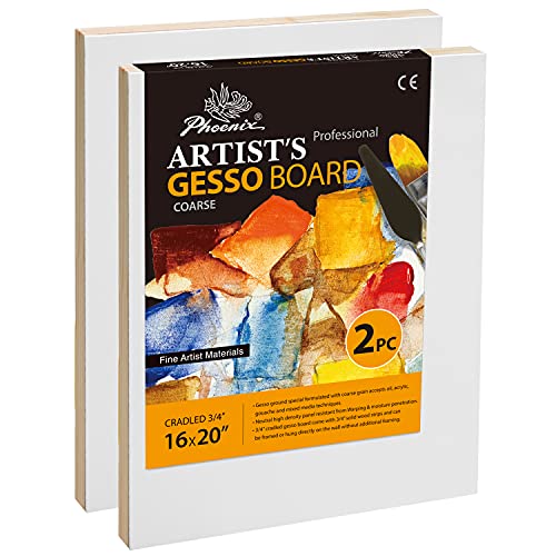PHOENIX Gesso Wood Art Painting Panel Boards 16x20 Inch/2 Pack