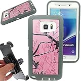 Kecko® Shockproof Dirt proof Military Grade Drop Scratch Resistant Hybrid Bumper Full Body Protective Camo Case with Belt Clip Holster for Samsung galaxy Note 5 (Pink Tree Gray)