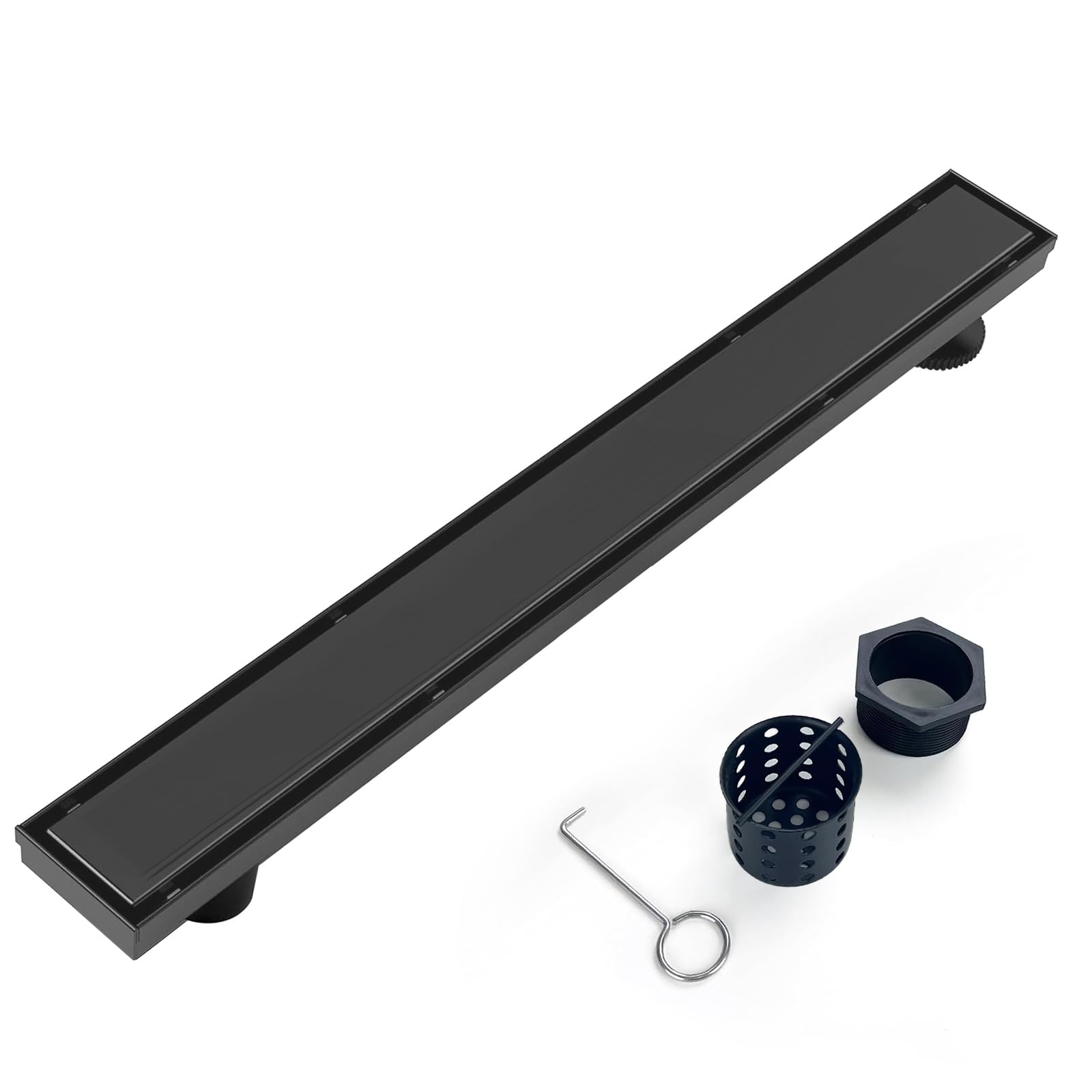 Elefloom Offset Linear Shower Drain, Black Shower Drain 24 inch with 2 ...