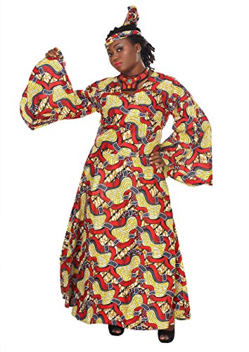 African Planet Women's V-neck Wrap Around Dress Printed Wax Bell Sleeves