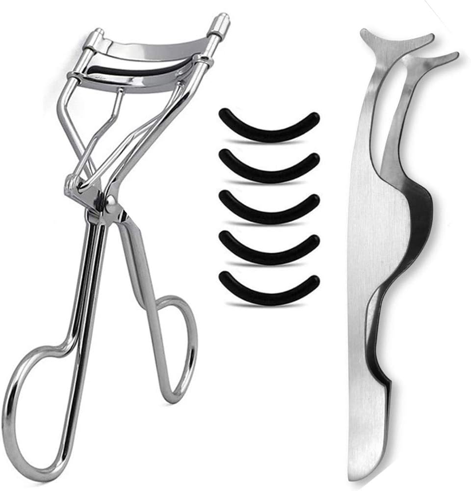 Eyelash Curler, Beauty Eye Lashes, with Tweezers and 5 Silicone Pressure Refill Replacement Pads Pad, Just Dramatically Curled Eyelashes & Lash Line in Seconds- Fits All Eye Shapes