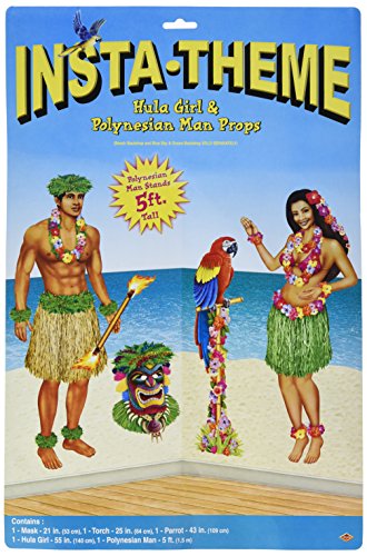 Beistle 52004 Printed Hula Girl and Polynesian Guy Props, 21" to 5', 5 Pieces In Package