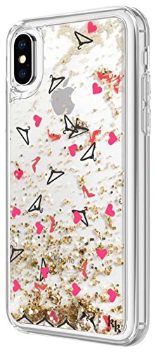 Kendall and Kylie Heels/Hangers/Hearts Protective Liquid Glitter Case for Apple iPhone X - Gold/Silver/Red