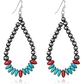 Western Navajo Pearls Earrings for Women Handmade Vintage Bohemian Turquoise Cowgirl Beaded Teardrop Navajo Pearl Earrings Western Jewelry