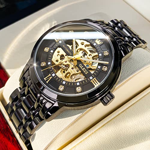 OLEVS Men’s Black Skeleton Watch Automatic Mechanical Self Winding