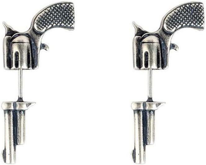 YMQMYZ S925 Sterling Silver Metal Punk Retro Distressed Three-Dimensional Miniature Pistol Earrings Fashion Personality Earrings Unisex Unisex Couple Earrings